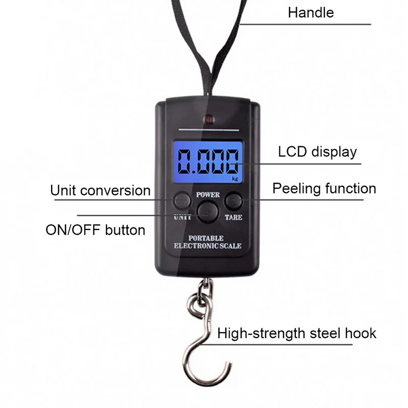 Junejour миниатюрный чемодан с крючками электронные весы с ЖК-подсветкой портативные 100 г/40 кг цифровые подвесные весы 1 шт