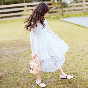 

Fashion 2020 Spring New Arrival V-neck Girls Dresses Baby Girls Elegant Lace Mesh Dresses Cute Princess Dress for Girls, #8362