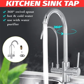 

3 in 1 1/2" Copper Kitchen Faucet Double Hole Wash Basin Swivel Cold Hot Water Taps Mixer Sink Bathroom Kitchen Fixture Hardware