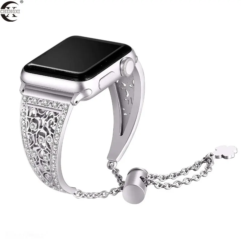 Silver Алмазный ремешок для наручных часов Apple Watch Series 5/4/3/2, браслет из нержавеющей стали, ремешок для наручных часов iWatch 38 мм 42 мм 40 мм 44 браслет Для женщин и девочек - Цвет ремешка: Silver