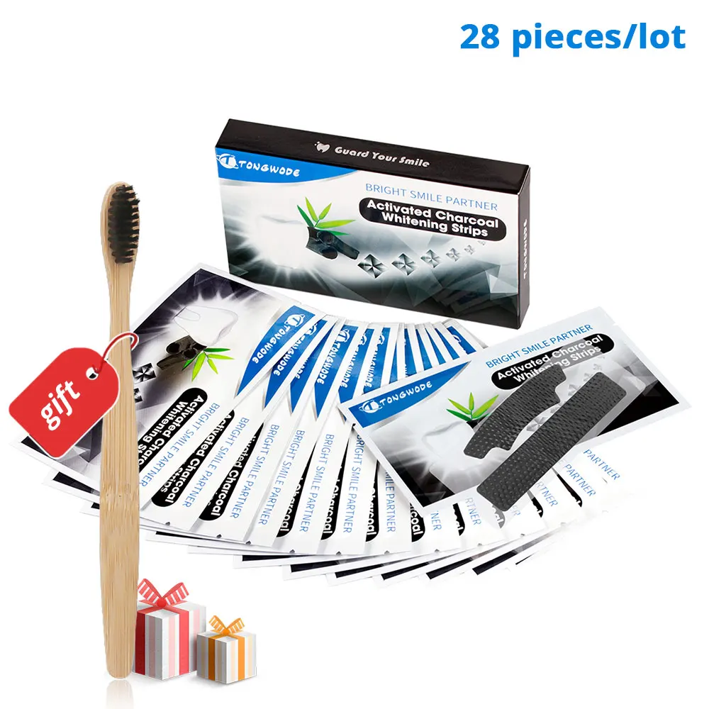 

Dental Bleaching 28 Pieces Teeth Whitening Strip Activated Charcoal Coconut Veneer White Teeth Strips for Tooth Stains Remover