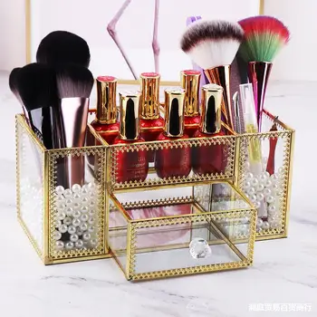 

Manicure Implement Manicurist Desktop Storage Box Ornament Storage Pen Container Dust Brush Storage Northern European-Style Glas