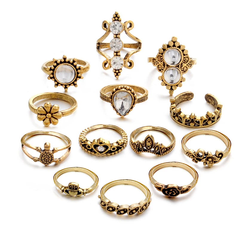 580304-13PCS-style6G 12 шт./компл. подвеска золотистого цвета Midi Finger Ring набор для женщин винтажные кулак вечерние ювелирные изделия Knuckle Ring Set женские ювелирные изделия подарок - Цвет основного камня: 580304-13PCS-style6G