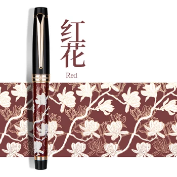 

HongDian Metal Fountain Pen Hand-Drawing Green Flowers Iridium EF/F/Bent Nib Ink Pen Excellent Writing Gift Pen for Business