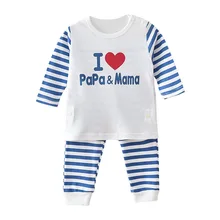 Ensemble de vêtements pour nouveau né, pyjama à manches longues, pantalon élastique, rayé, pour fille et garçon, printemps automne hiver 