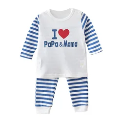Ensemble de vêtements pour nouveau né, pyjama à manches longues, pantalon élastique, rayé, pour fille et garçon, printemps automne hiver 