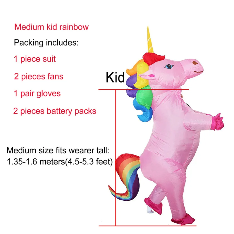 Medium Kid Rainbow Надувной Единорог Костюм пони костюмы на Хэллоуин для женщин мужчин дети унисекс костюмы Единорог косплэй костюм вечерние - Цвет: Medium Kid Rainbow