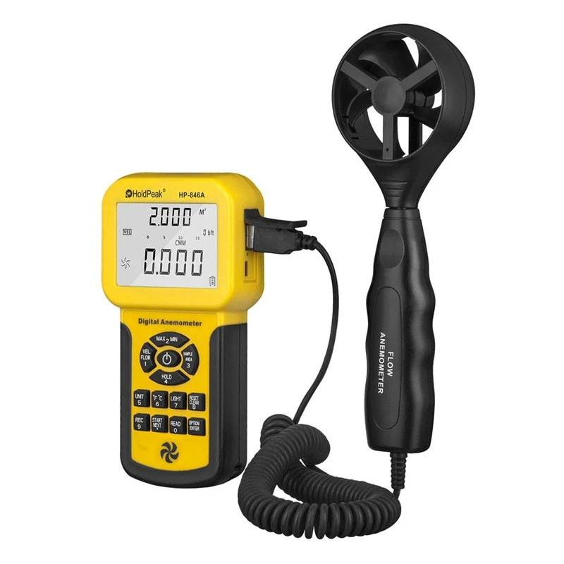 

HoldPeak HP-846A Digital Anemometer Wind Sensor with LCD Display Handheld Anemometer