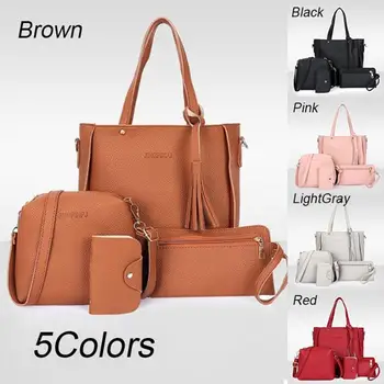 

4 Pieces Leather Handbag Shoulder Bags Purse Messenger Satchel Set for Women