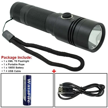 

3 Modes XML T6 Led Flashlight USB Rechargeable 18650 Torch Portable Camping Hunting Lanterna + Battery + Charging Cable