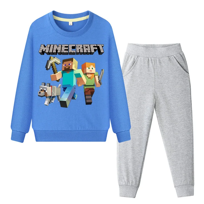 

Childrenswear Thin Type for Spring And Autumn Crew Neck Hoodie Suit Baby Cartoon Animation Printed Pure Cotton Sweater Pants Two