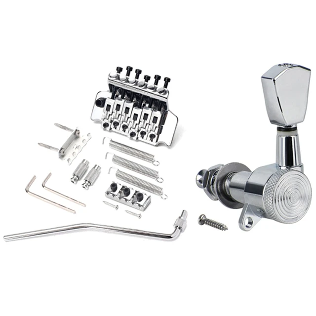 2 Set Electric Guitar Accessories: 1 Set Button String Lock Tuner & 1 Set Double Rocking Bridge Tremolo System