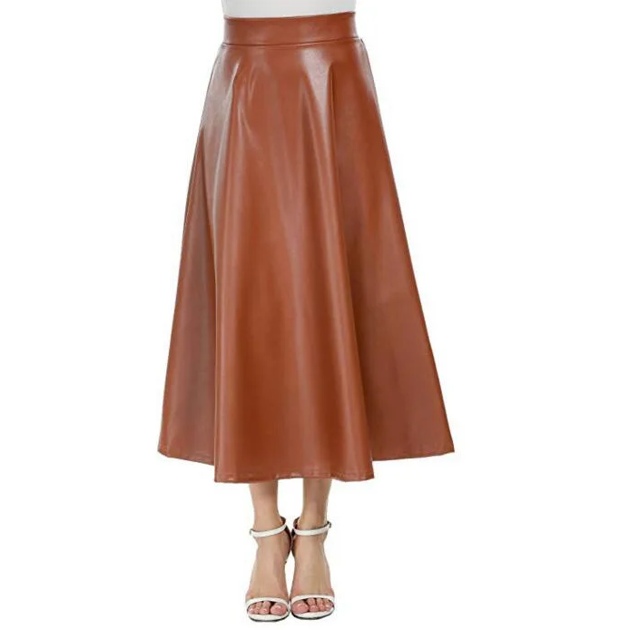Осенняя мода, плиссированная юбка из искусственной кожи, Faldas Mujer Moda, высокая талия, Женская Нижняя юбка из искусственной кожи, зимняя длинная сексуальная юбка - Цвет: Khaki Skirt
