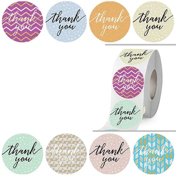

500pcs/roll Round Geometric Pattern Thank You Stickers Seal Labels Christmas Stickers School Teacher Reward Stationery Sticker