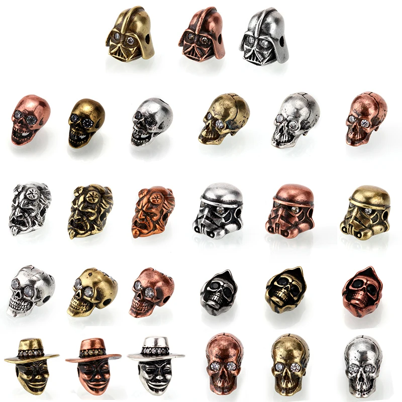 

Skull Beads Antiqued Silver DIY Charm Spacer Beads Micro Pave Grade Cubic Zirconia Crystal Bead for Making Accessories 2mm Hole