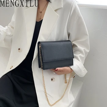 

MENGXILU Gold Chain Shoulder Bag PU Leather Small Satchel Purse Female Messenger Bags Flap Pocket Crossbody Bags For Women 2020