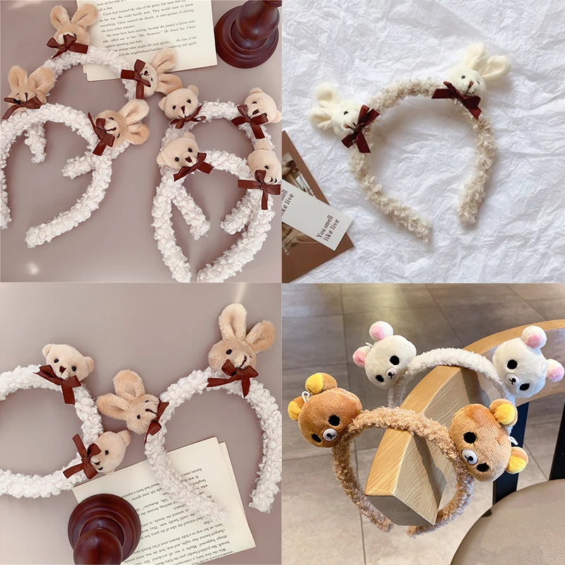 

Fine Winter Headbands for Women Headwear Cute Bear Headband for Girl Rabbit Turban Teddy Fur Bowknot Scrunchies Hair Accessories
