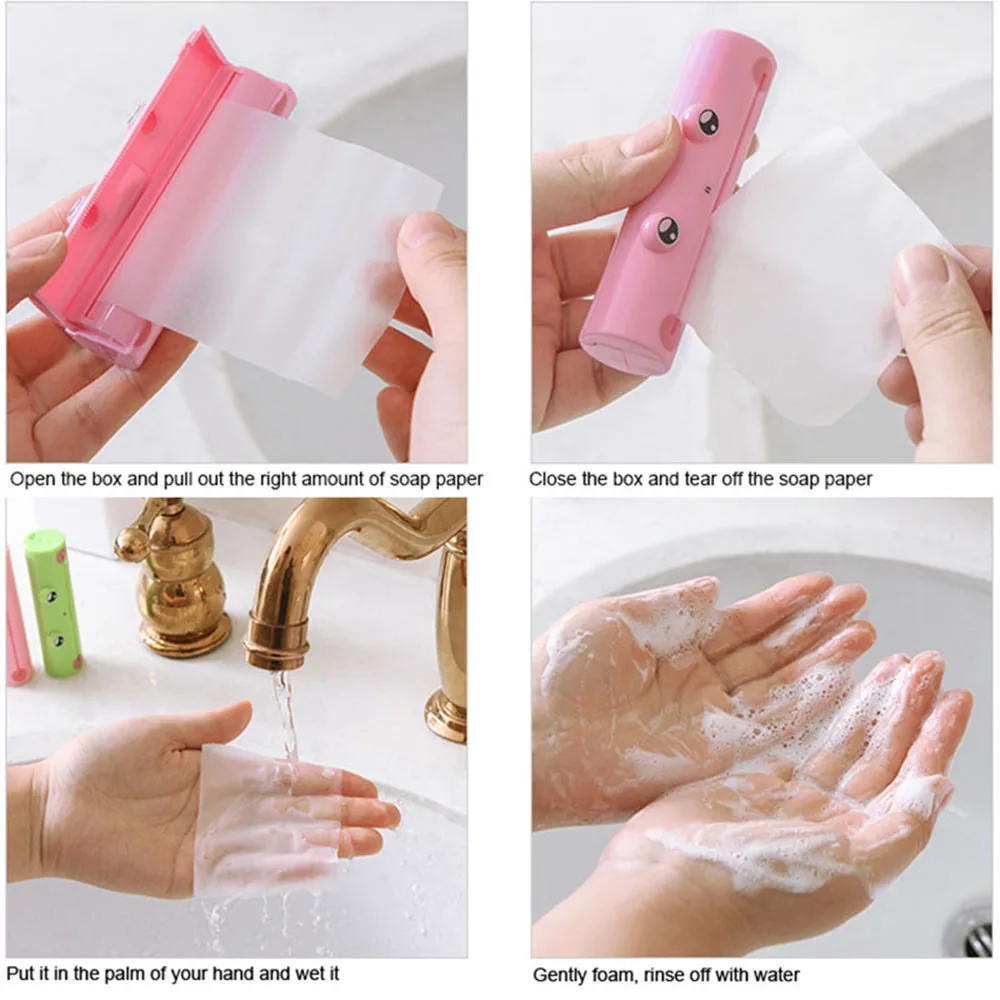 Портативный лягушка Ручная стирка бумага Мыльная Пена для мытья тела мыло ломтик в коробке мыло в мини-формате листы мыло для рук TSLM1