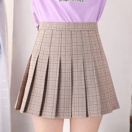 Весна осень большие размеры, S-3XL Женская плиссированная юбка с высокой талией японская школьная клетчатая юбка форменная Студенческая юбка для девочек мини WZ911 - Цвет: Хаки
