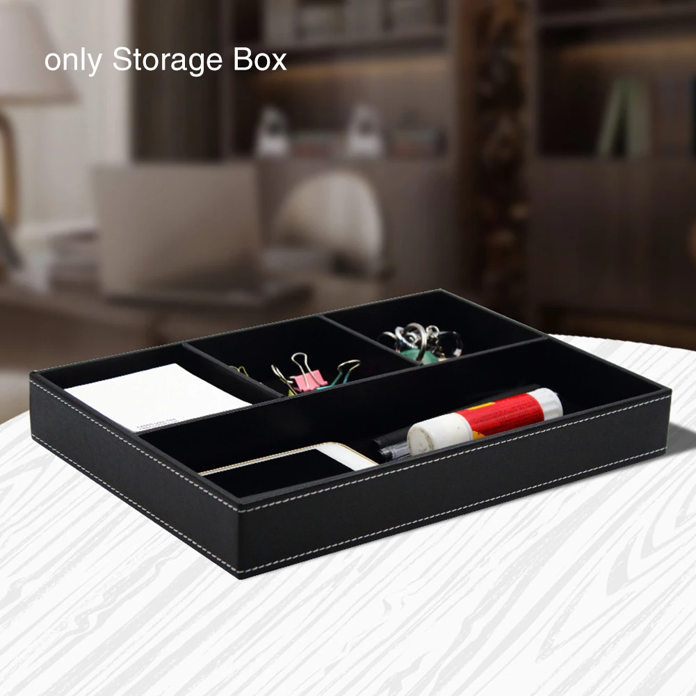 

Home 4 Grids Storage Box Desk Organizer Living Room Pen Container Sundries Desktop Office Stationery Holder PU Leather Keys