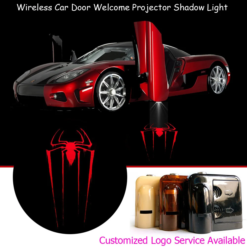2x Wireless Red Spider Spiderman Logo Car Door Projector Ghost Shadow Step Light