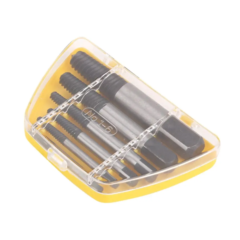 

6PCS Damaged Screw Extractor Drill Bit Guide Set Broken Bolt Remover Threading Hand Tools Kit With Box Hex Shank Alloy Steel