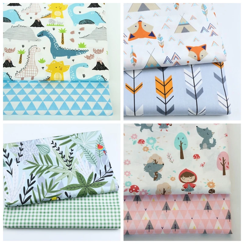 2 шт. саржевая ткань с принтом динозавра лисы из мультфильма 100% хлопок для