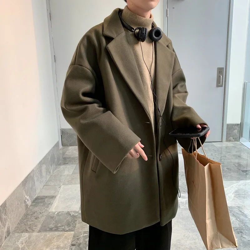 YASUGUOJI Fashion Loose Single Breasted Woollen Coat Men Thicken Korean Overcoat Men Winter Coat for Men Abrigo Hombre Invierno YASUGUOJI Fashion Loose Single Breasted Woollen Coat Men Thicken Korean Overcoat Men Winter Coat for Men Abrigo Hombre Invierno