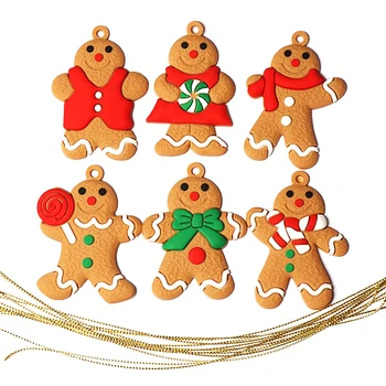 

6PCS Gingerbread Man Ornaments Traditional Gingerbread Man Doll Hanging Charms Christmas Tree Ornament Holiday Decorations