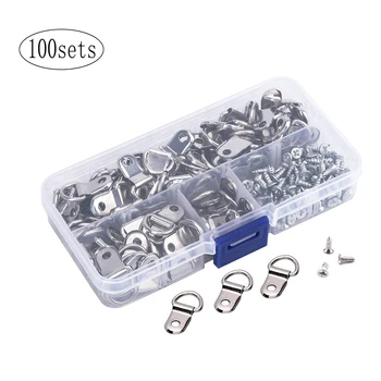 

100pcs D-Ring Picture Hangers with Screws for Hanging Clock Paintings Artwork Hook Photo Mirrors Single Hole D-Rings