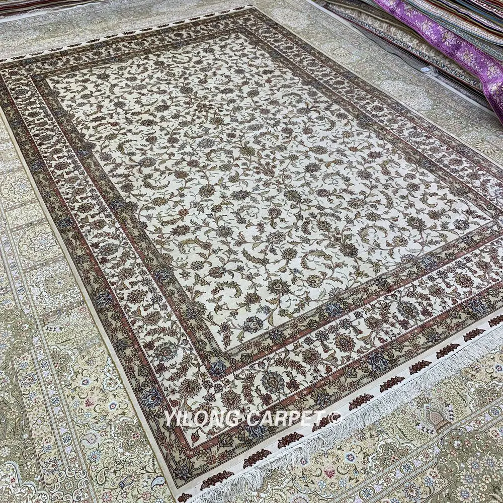 Yilong 6,56 'x9. 84 'Тебризский шелковый ковер бежевый vantage античный ковер ручной работы(HF375H