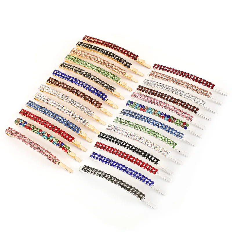 

2pcs/pair Fashion Both Row Colour One Clip Hair Decorate Woman Headwear Rhinestone Hairpin Diamond Styling Accessories