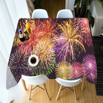 

Europe New Year 3d Tablecloth Colored Christmas Pattern Washable Cotton Dustproof Rectangular Table Cloth for Wedding Party