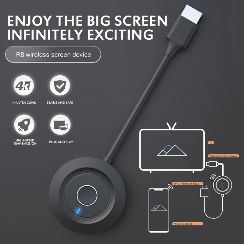 

HD HDMI 1080p Wireless WiFi Screen Projector Same Screen Monitor Protector Wireless Receiver 4 K TV R8 TV Stick Mobile Phone