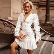 Sexy embroidered dress Bohemian cardigan lace dress long white simple luxury shiny elegant banquet gown Net yarn perspective