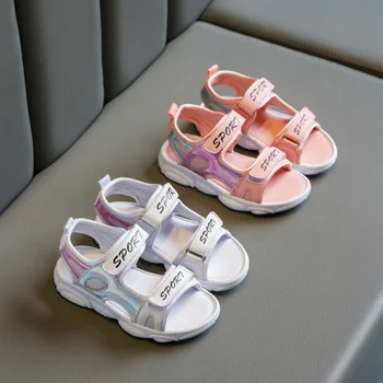 

Kids Beach Sandals Summer Sequins Net Cloth Anti-slip Baby Girl Shoes Open Toe Soft Bottom Children Girls Sadnals
