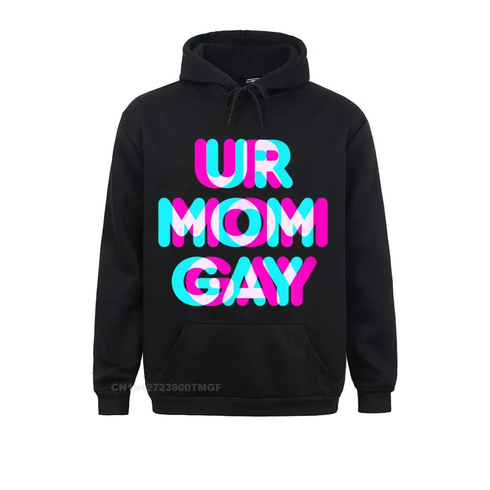 Retro Men Sweatshirts Ur Mom Gay Lol Funny Gamer Meme Anaglyph Style T-Shirt__18708 Custom Hoodies NEW YEAR DAY  Hoods Long Sleeve Ur Mom Gay Lol Funny Gamer Meme Anaglyph Style T-Shirt__18708black