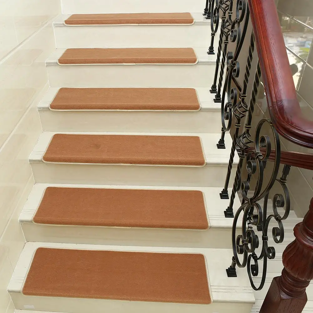 5 PCS/ Set Self-adhesive Non-slip Stair Treads Mats Stepping Pads Stair Carpet Floor Mat Doormat 65*24*3 CM/25.59*9.45*1.18 Inch