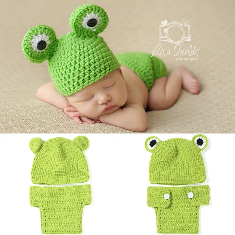 

Children's Knitted Hat Frog Shape Photography Props Two-piece Baby Hat Newborn Photography Romper Infant Hats