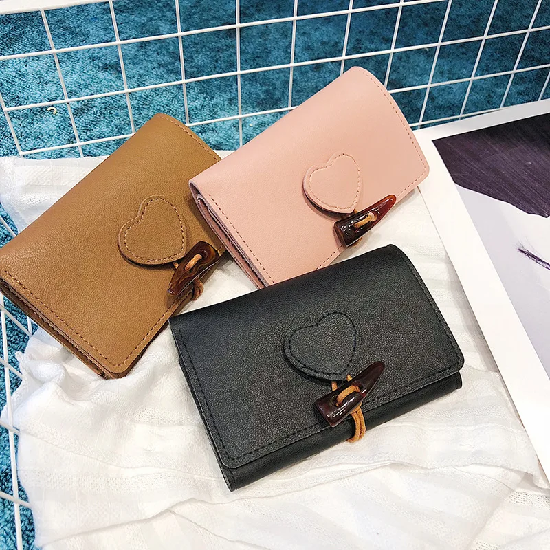

2018 New Style Heart Toggle Three Fold Short Wallet Women's Purse Bag