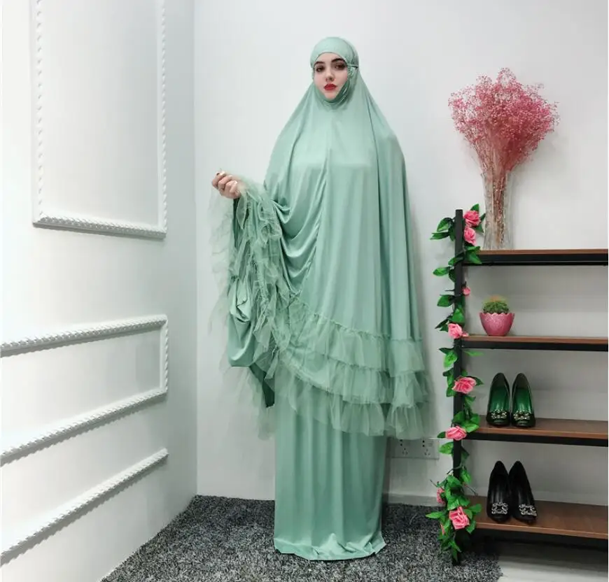 Большие размеры, элегантная одежда для поклонения eid, скромная одежда, 2 предмета, hijabs, Дубай, абайя, платье, Халат+ юбка, мусульманское платье для молитвы