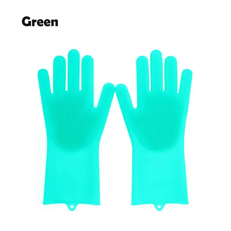 Перчатки для мытья посуды скруббер резиновые волшебные чистящие силиконовые перчатки термостойкие кухонные бытовые перчатки легко моющиеся перчатки - Цвет: green