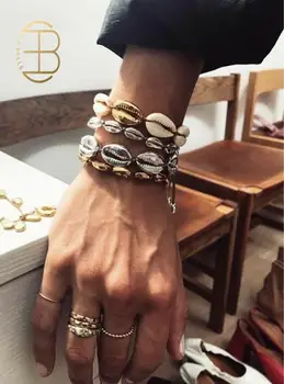 

4pcs/set Boho Woven Rope Chain Abalone Pendant Bracelet Fashion Gold Silver Color Shell White Natural Shell Bracelets For Women