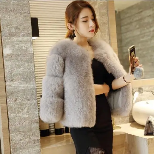 Furry Women Coats 2019 Retro Faux Fox Fur Leather Winter Coat Ladies Outerwear Thicken Short Mink M452 | Женская одежда