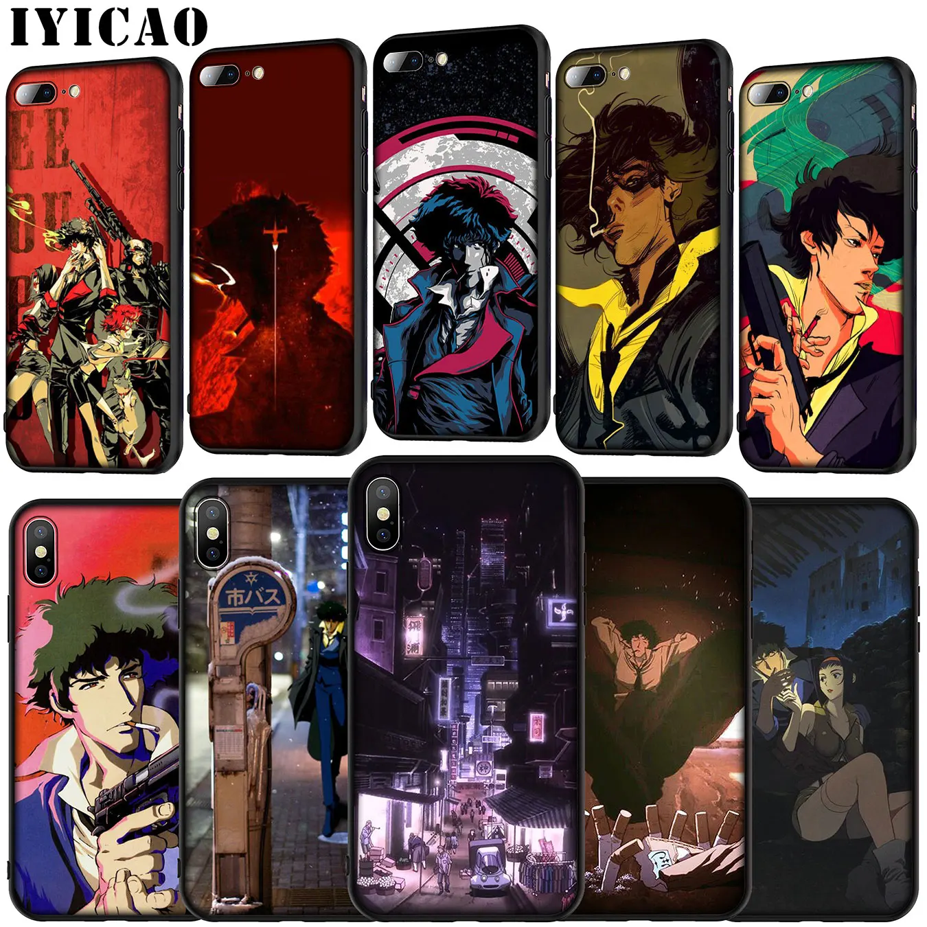 

IYICAO Cowboy bebop Anime Soft Silicone Cover Case for iPhone 11 Pro XR X XS Max 6 6S 7 8 Plus 5 5S SE Black TPU Phone Case