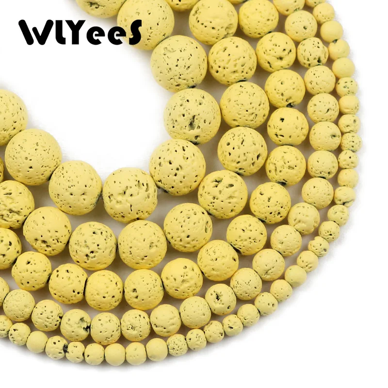 Светло желтые лавовые бусины WLYeeS из натурального камня 4 6 8 10 12 мм круглые резиновые россыпью для