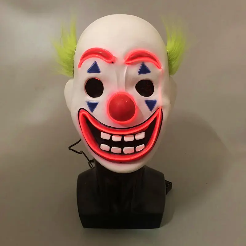 Mask Halloween Party Horror Full Head Adult Size Latex Mask Fancy Props Light Up Halloween Latex Joker Mask Clown Scary Head