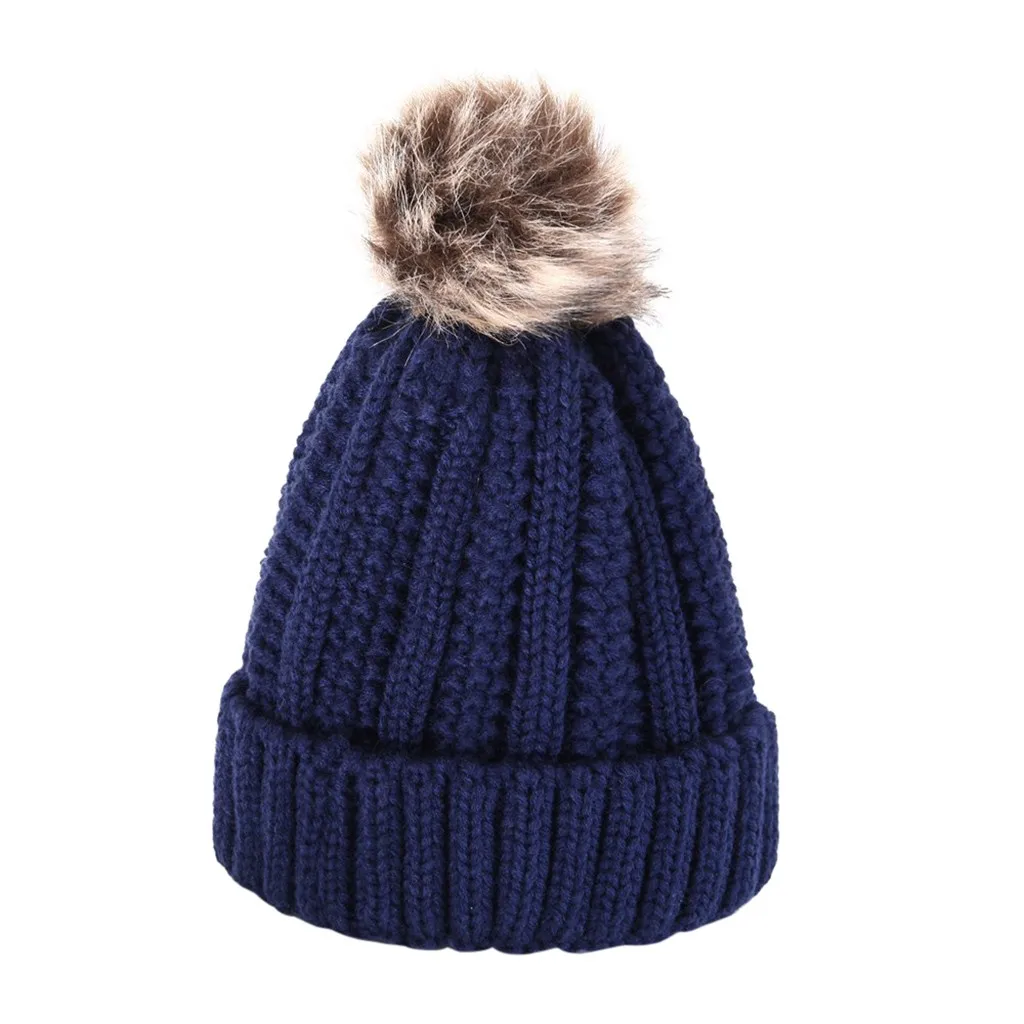 B Толстые теплые женские зимние шапки Skullies Beanies, шапка с помпоном, одноцветные, мягкие, удобные, вязанные шапочки, шапка, шапочки, берет - Цвет: B