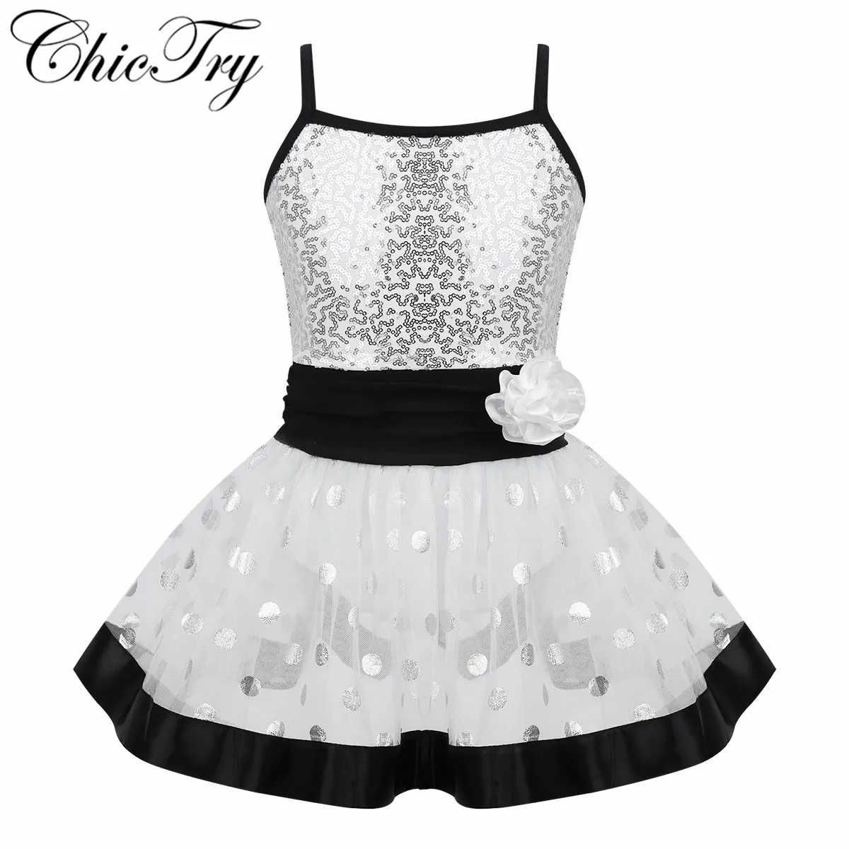 

Sequins Girls Kids Princess Ballet Ballerina Gowns Stage Performance Dress Flower Polka Dots Ballet Dance Gymnastics Tutu Dress