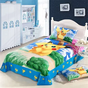 

pikachu 100% cotton bedding set duvet cover bed sheet pillow cases twin single size bed linen set